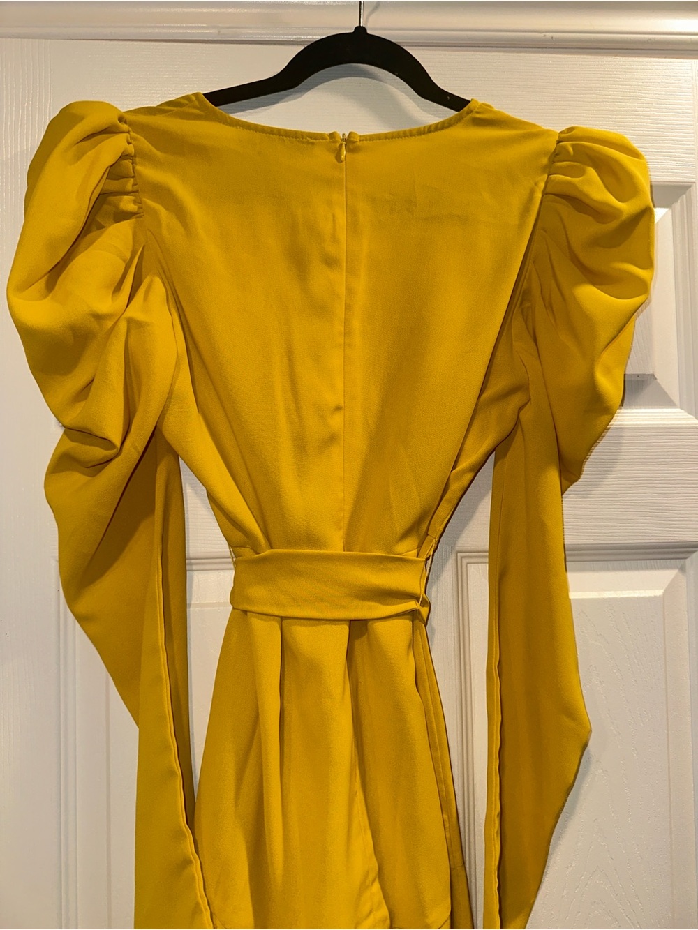 Flying Tomato Puff-Sleeve Belted Dress in Mustard